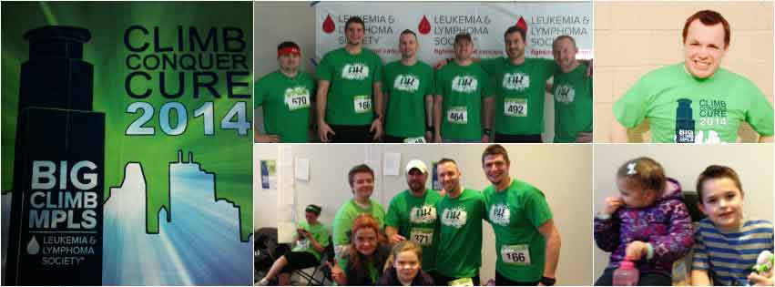 AKMHS Employees and their families dressed in green AK shirts at the Big Climb Event