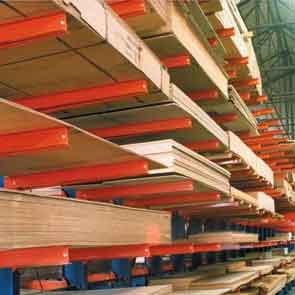 Cantilever racking holding a variety of wooden materials