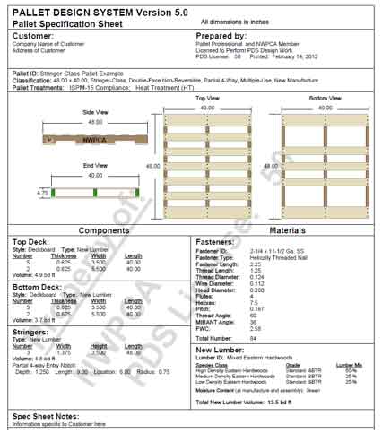 an order form detailing the design specs of a wooden pallet