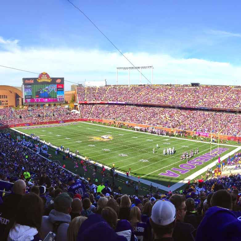 A picture of the Viking's football stadium packed with people