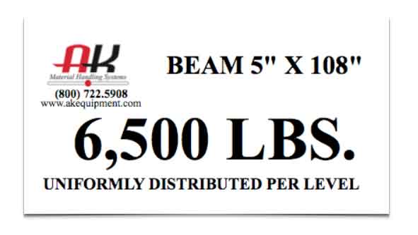 Beam 5' x 108" 6,500 lbs uniformly distributed per level