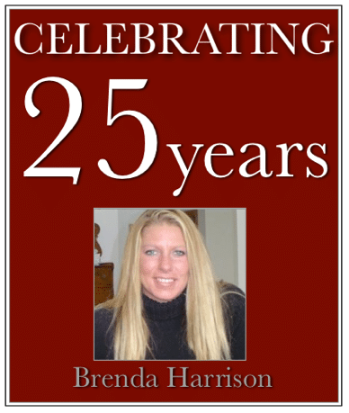 Celebrating 25 Years Reads above a picture of Brenda Harrison