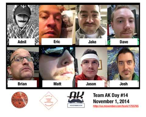 8 AK material guys headshots showing off their mustache for movember