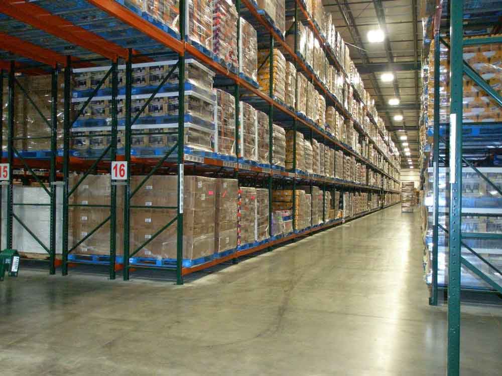 Double Deep Ridg-U-Rak pallet racking that is filled to the brim with materials