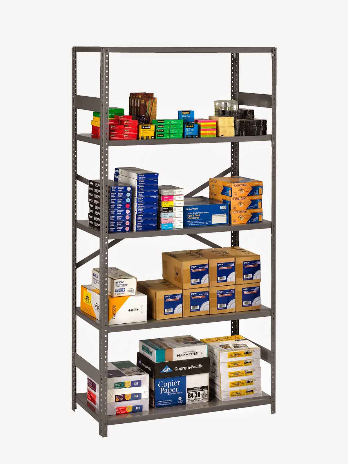 industrial steel shelving holds a variety of products