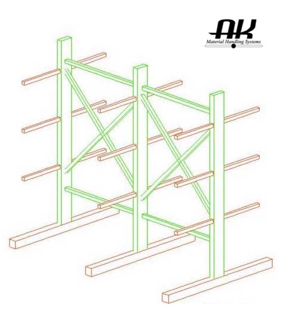 A diagram illustrating cantilever rack with the AKMHS logo in the right corner