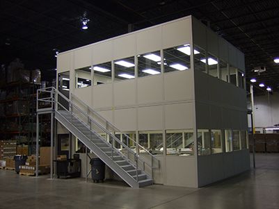 Two story modular office in action