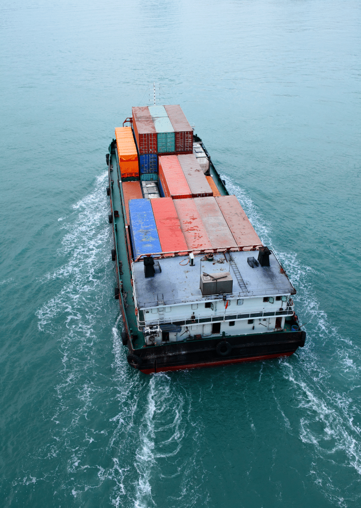 Loaded cargo ship