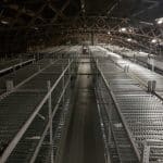 rows of metal racking in a warehouse
